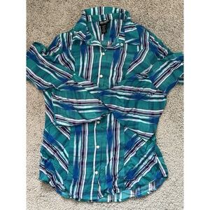 Wrangler Retro Ladies' Teal Western Bell Sleeve Pearl Snap Shirt Size M